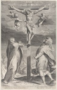 Kruisiging met de Maagd Maria en Sint Johannes de Evangelist, engelen boven