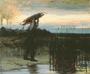 Man die stokken draagt bij schemering, 1879 door Gilbert Gaul