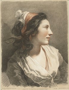 Buste van jonge vrouw met hoofddoek