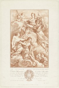 Allegorie met Justitia als beschermster van de kunsten door Gilles Demarteau