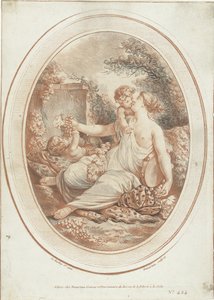 Bacchanaal met nimf en twee putti door Gilles Demarteau