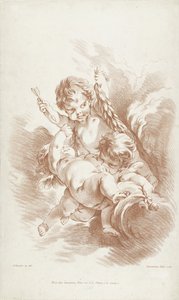 Drie spelende putti op wolken