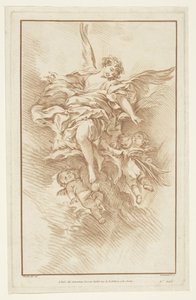 Engel met drie putti in wolken door Gilles Demarteau