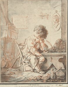 Kind als dichter aan het werk in interieur door Gilles Demarteau