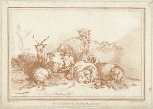 Liggende schapen en geit door Gilles Demarteau