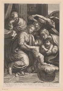 Heilige Familie met Elisabet, Johannes de Doper en engelen door Gilles Rousselet