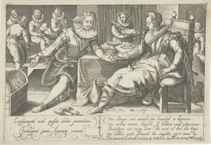 Verspilling in het huwelijk, Elegant paar aan tafel in een vertrek
