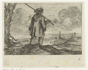 Duinlandschap met een man, met staf op de schouder