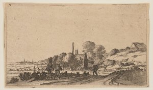 Figuren op een pad voor boerderijen op de duinen, uit Twaalf landschappen