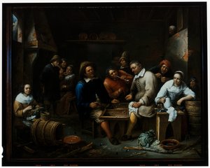 Backgammonspelers in een interieur van een taverne