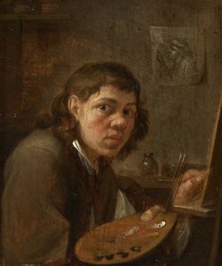 Zelfportret in het atelier door Gillis van Tilborgh the younger