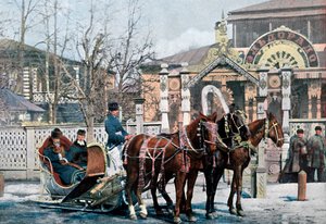 Een troika slee in Moskou, Rusland, ca. 1890