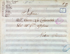 Titelpagina van muziekpartituur voor viool voor symfonie in Assepoester, of Triomferende Goedheid door Gioacchino Rossini door Gioachino Rossini