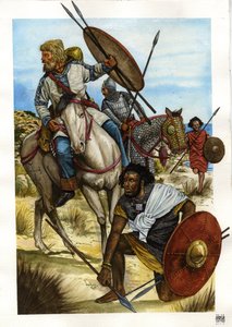 Barbaar: een Alain strijder, een vandaal (blond een paard) en een Berber (alan soldaat, vandaal en berber)