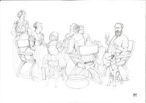 Dagelijks leven Renaissance: burgerlijk gezin aan tafel door Giorgio Albertini