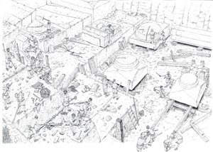 Middeleeuwen: aanzicht van arbeiders aan het werk in de marmergroeven van Carrara (Carrara) in de 15e eeuw. Italië Illustratie door Giorgio Albertini. (Voor het gebruik van de werken van deze auteur is geen toestemming van derden vereist. o door Giorgio Albertini