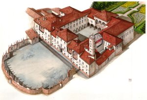 Gezicht op het paleis Arese Borromeo, gebouwd in de 17e eeuw, in Cesano Maderno, Italië door Giorgio Albertini