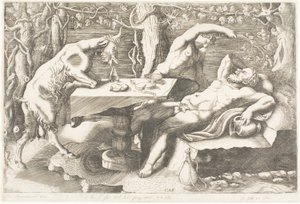Satyr die Silenus met een Wijnstok Probeert te Wekken door Giorgio Ghisi