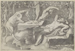 Silenus, een sater en een geit door Giorgio Ghisi