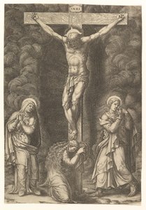 De kruisiging met de Maagd, de Magdalena en Sint-Jan