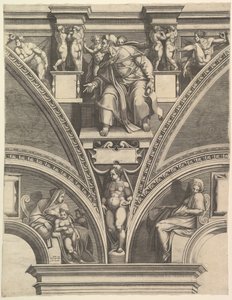 De Profeet Ezechiël, uit de serie Profeten en Sibyllen in de Sixtijnse Kapel, 1570-75 door Giorgio Ghisi