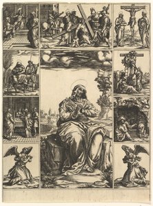 De Maagd van Smarten, een afbeelding van de Maagd Maria omringd door negen vignetten depict..., ca. 1575 door Giorgio Ghisi