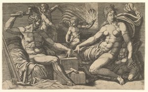 Venus en Vulcanus bij de smidse door Giorgio Ghisi