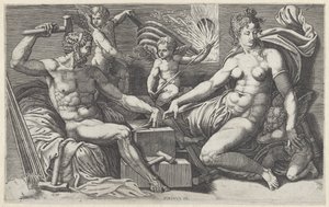 Venus en Vulcanus in de smidse van Vulcanus door Giorgio Ghisi