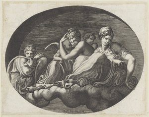 Venus, twee godinnen en twee putti door Giorgio Ghisi