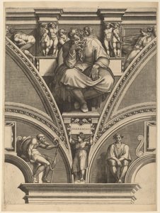 De profeet Jeremia door Giorgio Ghisi after Michelangelo