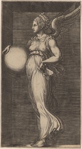 Allegorisch Figuur met een Bol door Giorgio Ghisi possibly after Giulio Romano