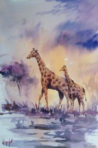 Afrikaanse giraffen bij zonsondergang door Giorgio Gosti