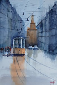 Tramreflecties in Bologna door Giorgio Gosti