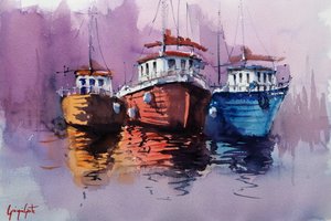 Kleurrijke havenboten