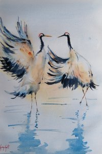 Dansende kraanvogels Water door Giorgio Gosti