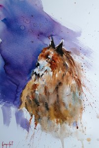 Expressieve uil in aquarel