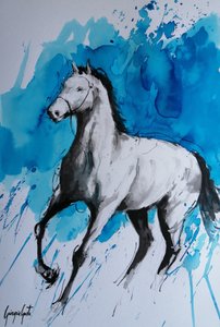 Galopperend paard met blauwe spatten door Giorgio Gosti