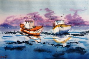 Reflecties van Low Tide Boats door Giorgio Gosti