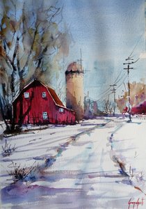 Red Barn Winter door Giorgio Gosti
