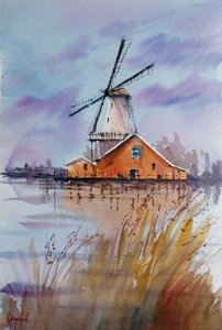 Weerspiegeling van een rustieke windmolen door Giorgio Gosti