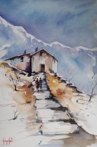 Besneeuwd pad naar de hut door Giorgio Gosti