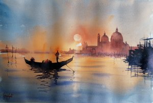 Gondel bij zonsondergang in Venetië