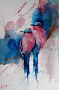 Levendige roze en blauwe vogels door Giorgio Gosti