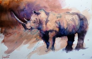 Levendige aquarelneushoorn