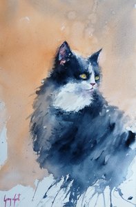 De waakzame aquarelkat door Giorgio Gosti