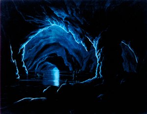 Reproductie van een gravure van de Blauwe Grot op het eiland Capri door Giorgio Sommer