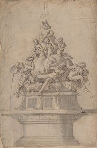 Ontwerp voor een fontein met riviergoden en nimfen door Giorgio Vasari