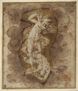 Tekening voor de engelen van het gewelf van Sint Michiel, ca. 1511-74 (pen, inkt en was) door Giorgio Vasari
