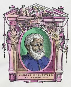 Portret van Andrea Pisano (1290-1349) Italiaanse beeldhouwer en architect. Gravure uit 