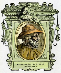 Portret van Piero di Cosimo (ca. 1462-1521?), Florentijnse schilder. Gravure uit 